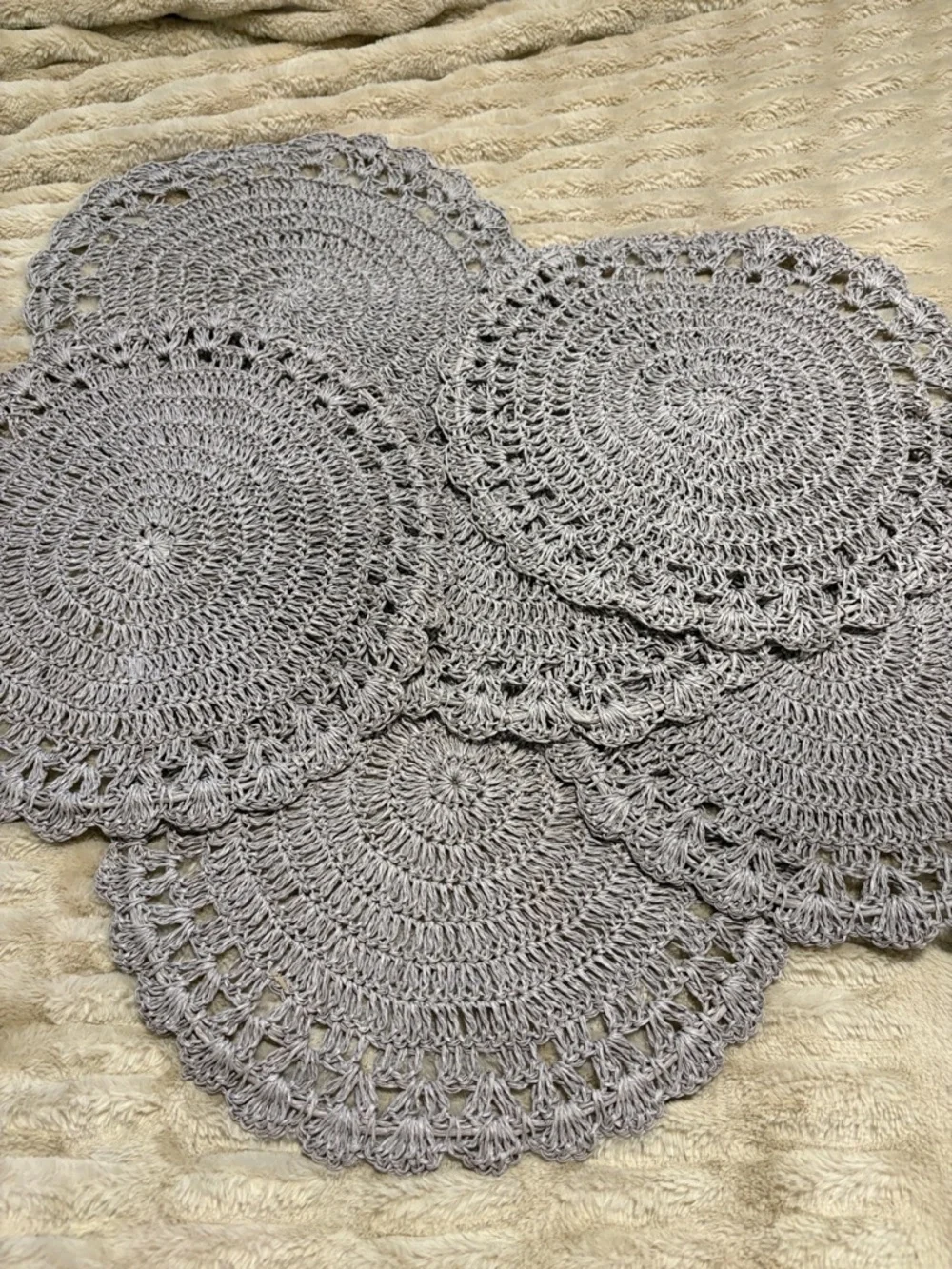 Handmade Crochet Round Placemats - Gray (Set of 6)